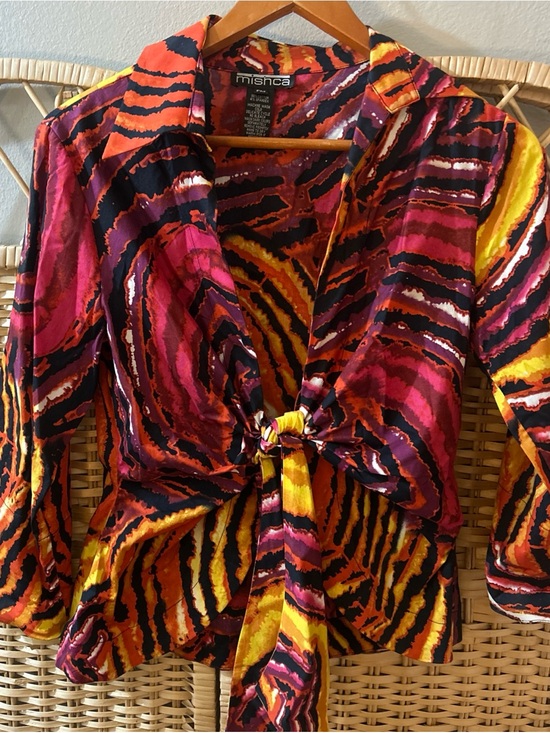 Mishka Tops - Mishka Y2K Tie Front Vibrant Animal Print Shirt Size Petite Med Festival Club